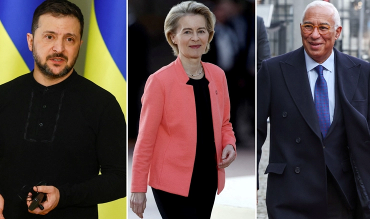 Volodimir Zelenski, Ursula von der Leyen, Antonio Costa