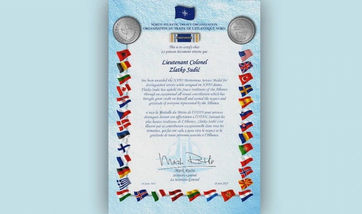 Pukovnik OSRH Zlatko Sudić odlikovan NATO-ovom medaljom