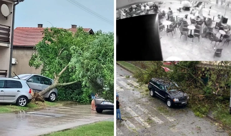  Snimka nadzorne kamere iz jednog vinkovačkog kafića pokazuje kojom je jačinom vjetar jutros udario na taj grad