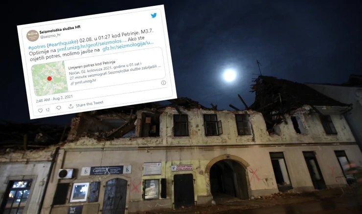 Umjeren potres zabilježen je noćas u 1.27 s epicentrom kod Petrinje