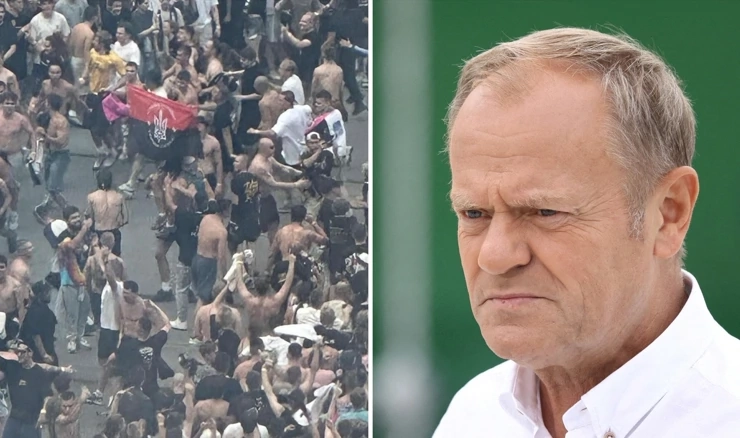 Ukrajinci sa zastavom OUN-B u Poljskoj / Donald Tusk