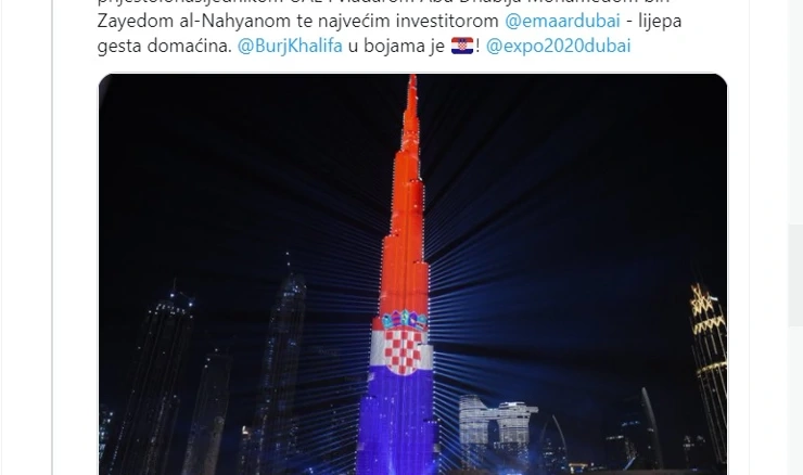 Burj Khalifa u bojama hrvatske zastave