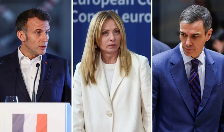 Emmanuel Macron / Giorgia Meloni / Pedro Sanchez