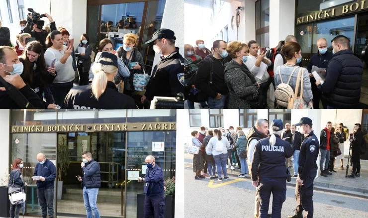 Policija legitimira prosvjednike koji su se okupili ispred KBC-a Zagreb