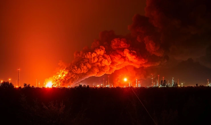 Ilustracija (požar u Százhalombatti [fotografija izoštrena pomoću AI alata])