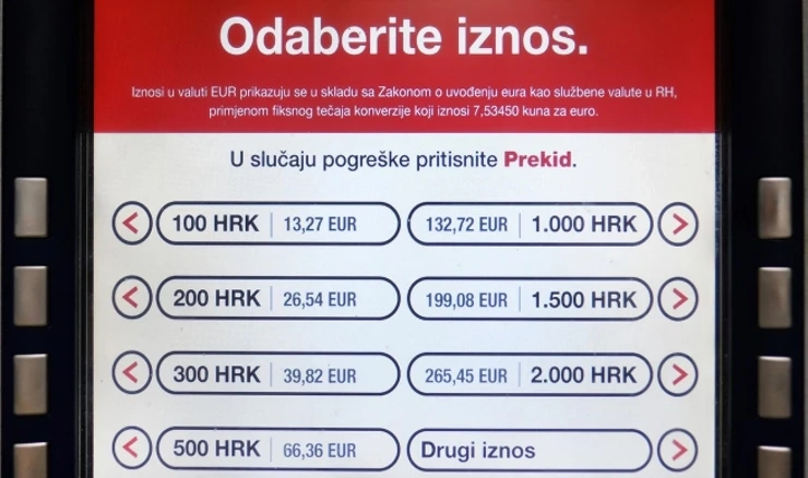 Prikaz odnosa kune i eura na bankomatu