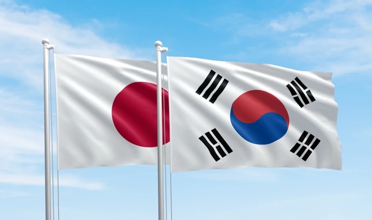 Zastave Japana i Južne Koreje 