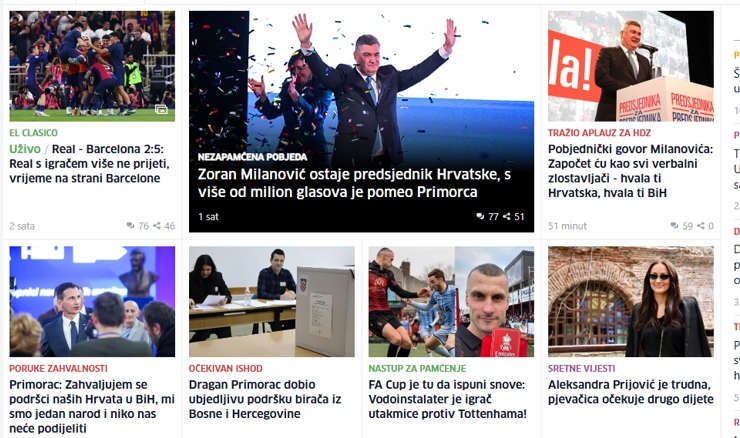 Naslovnica klix.ba portala
