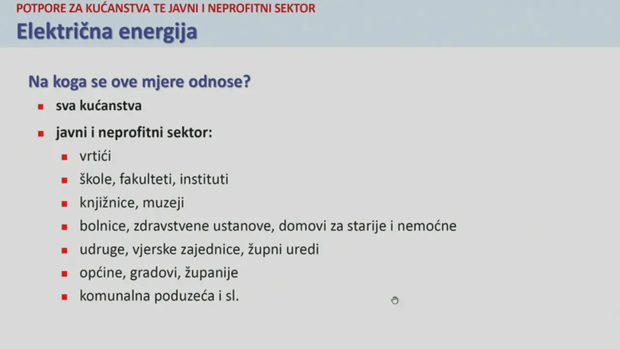 Potpore za kućanstva te javni i neprofitni sektor