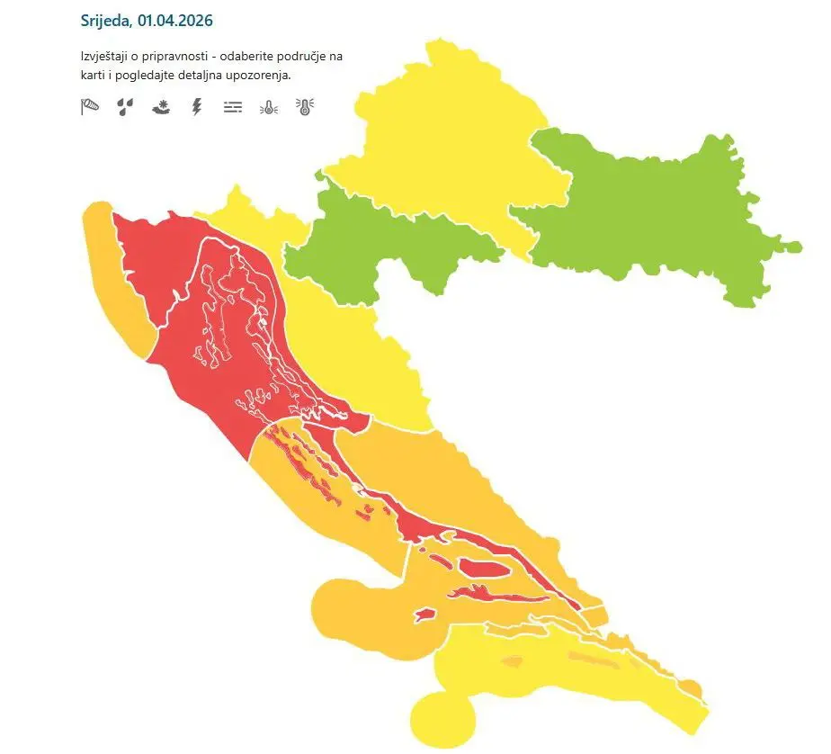Upozorenje DHMZ-a za srijedu, 1. travnja